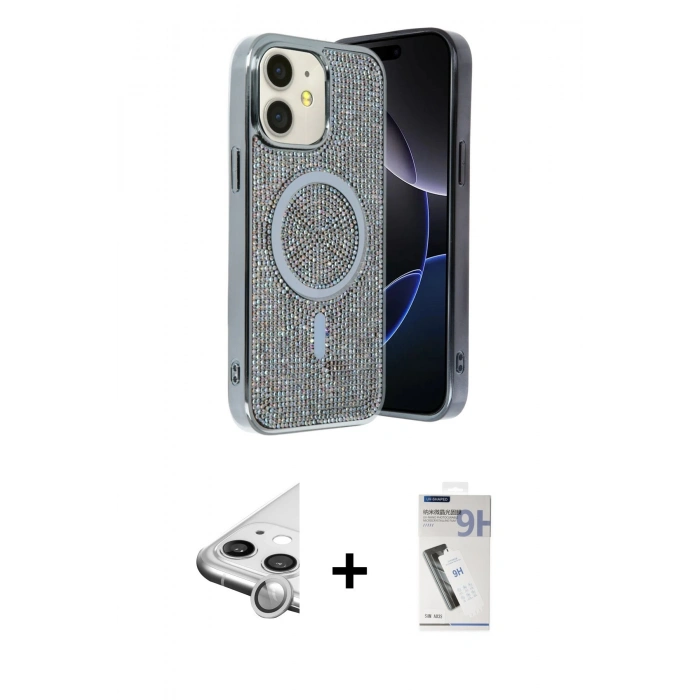 MARSİLYAN™- iPhone 11 Kılıf Eksen Çizgi - Şeffaf Uv Polymer Nano Ekran Koruyucu + Raze Metal Kamera Lens - GS