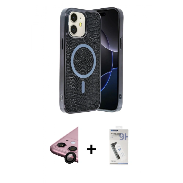 MARSİLYAN™- iPhone 11 Kılıf Eksen Çizgi - Şeffaf Uv Polymer Nano Ekran Koruyucu + Raze Metal Kamera Lens - SH