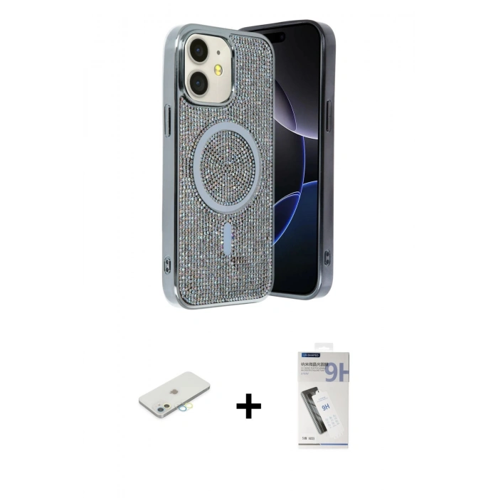 MARSİLYAN™- iPhone 11 Kılıf Eksen Çizgi - Şeffaf Uv Polymer Nano Ekran Koruyucu + Renkli Kamera Lens Koruma Cam - SI