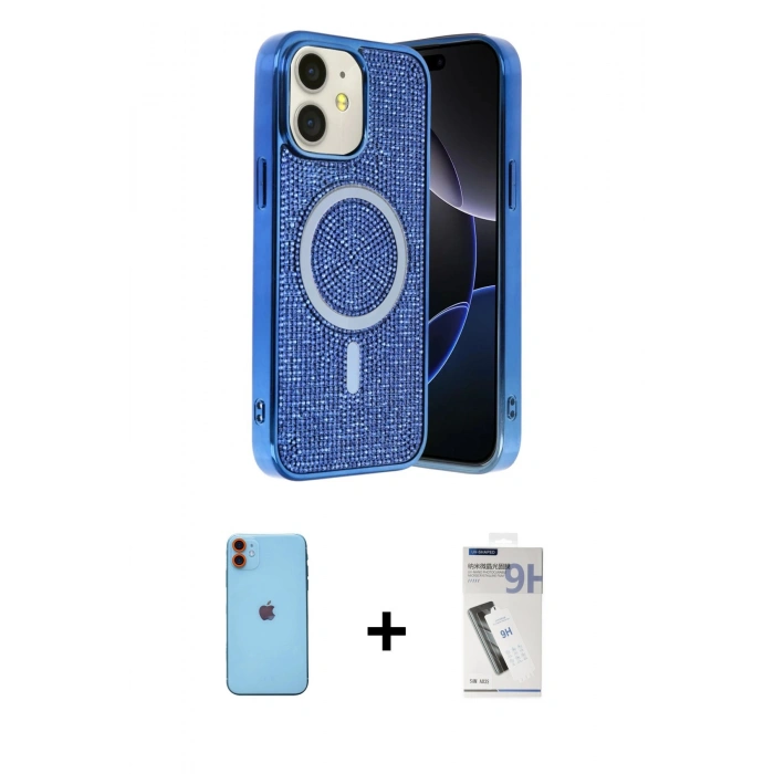 MARSİLYAN™- iPhone 11 Kılıf Eksen Çizgi - Şeffaf Uv Polymer Nano Ekran Koruyucu + Neon Fosforlu Kamera Lens - TU