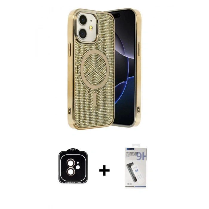 MARSİLYAN™- iPhone 11 Kılıf Eksen Çizgi - Şeffaf Uv Polymer Nano Ekran Koruyucu + PVD Metal Kamera Lens - TU