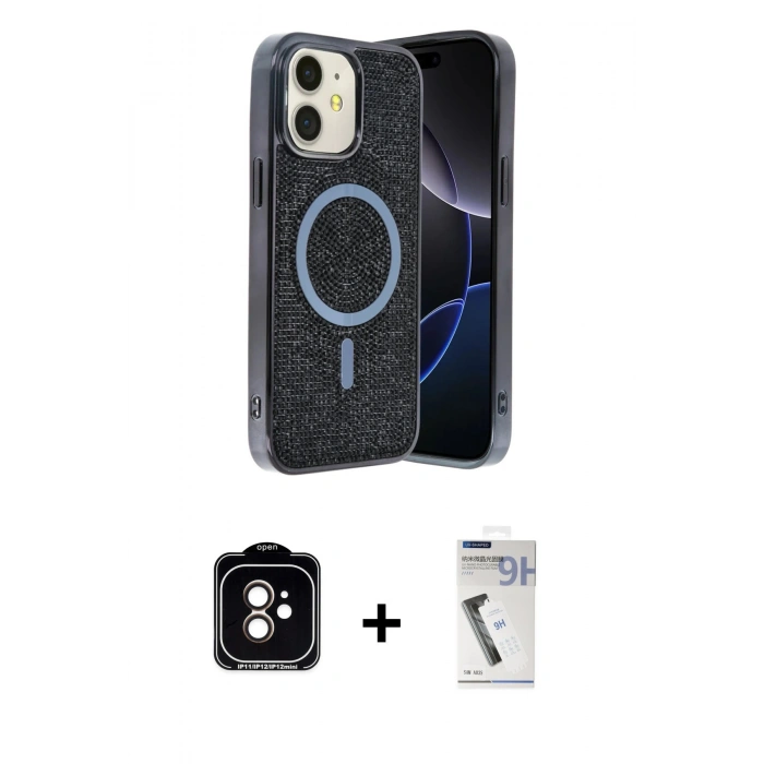 MARSİLYAN™- iPhone 11 Kılıf Eksen Çizgi - Şeffaf Uv Polymer Nano Ekran Koruyucu + PVD Metal Kamera Lens - TU