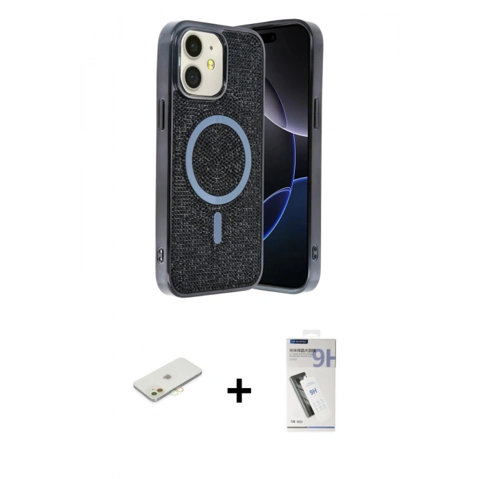 MARSİLYAN™- iPhone 11 Kılıf Eksen Çizgi - Şeffaf Uv Polymer Nano Ekran Koruyucu + Renkli Kamera Lens Koruma Cam - TU