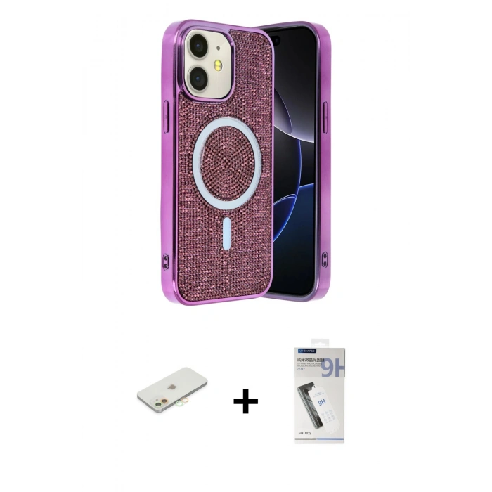 MARSİLYAN™- iPhone 11 Kılıf Eksen Çizgi - Şeffaf Uv Polymer Nano Ekran Koruyucu + Renkli Kamera Lens Koruma Cam - TU