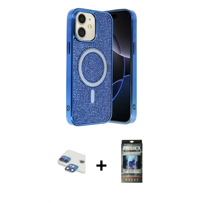 MARSİLYAN™- iPhone 11 Kılıf Eksen Çizgi - Siyah 34D Hayalet Izgaralı Cam + Pers Alüminyum Kamera Lens - GI