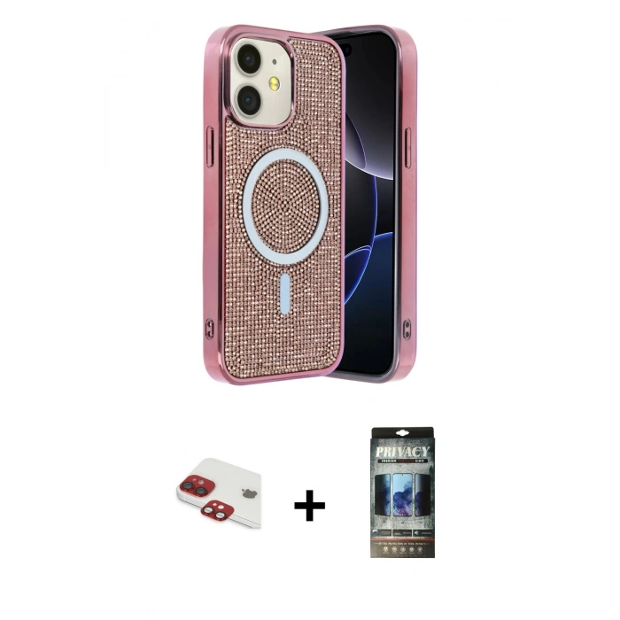 MARSİLYAN™- iPhone 11 Kılıf Eksen Çizgi - Siyah 34D Hayalet Izgaralı Cam + Pers Alüminyum Kamera Lens - KI