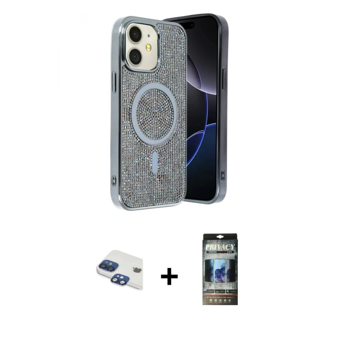 MARSİLYAN™- iPhone 11 Kılıf Eksen Çizgi - Siyah 34D Hayalet Izgaralı Cam + Pers Alüminyum Kamera Lens - LT