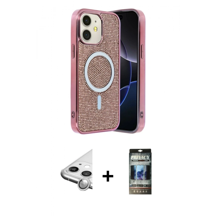 MARSİLYAN™- iPhone 11 Kılıf Eksen Çizgi - Siyah 34D Hayalet Izgaralı Cam + Raze Metal Kamera Lens - GS