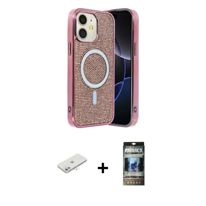 MARSİLYAN™- iPhone 11 Kılıf Eksen Çizgi - Siyah 34D Hayalet Izgaralı Cam + Renkli Kamera Lens Koruma Cam - SI