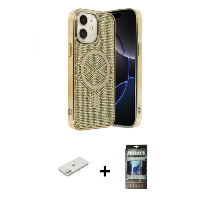 MARSİLYAN™- iPhone 11 Kılıf Eksen Çizgi - Siyah 34D Hayalet Izgaralı Cam + Renkli Kamera Lens Koruma Cam - TU