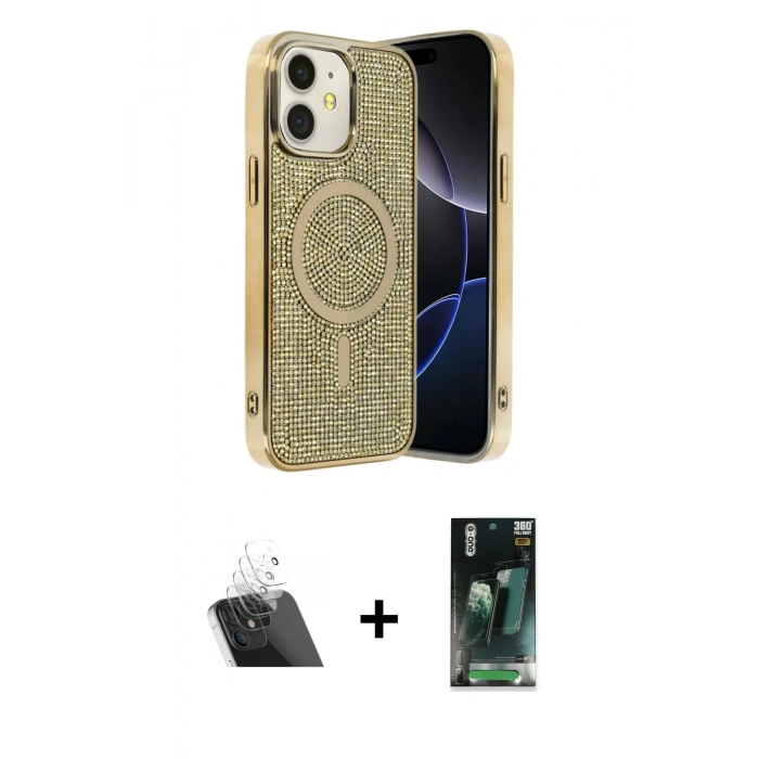 MARSİLYAN™- iPhone 11 Kılıf Eksen Çizgi - Siyah 360 Mat Full Body Arka Koruyucu + Kamera Lens Koruma Cam - SF