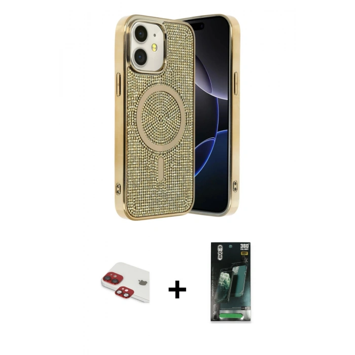 MARSİLYAN™- iPhone 11 Kılıf Eksen Çizgi - Siyah 360 Mat Full Body Arka Koruyucu + Pers Alüminyum Kamera Lens - KI