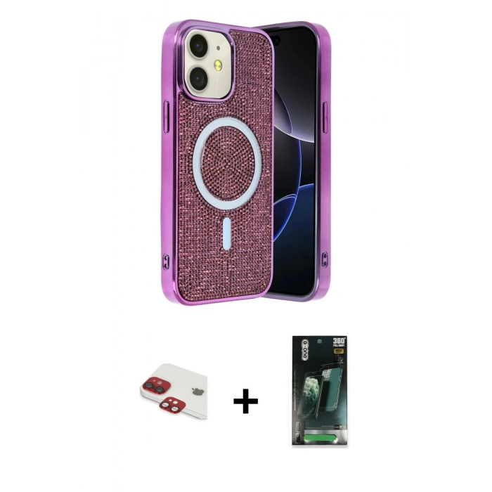MARSİLYAN™- iPhone 11 Kılıf Eksen Çizgi - Siyah 360 Mat Full Body Arka Koruyucu + Pers Alüminyum Kamera Lens - KI