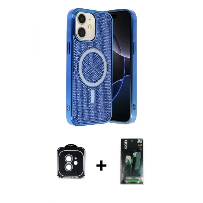 MARSİLYAN™- iPhone 11 Kılıf Eksen Çizgi - Siyah 360 Mat Full Body Arka Koruyucu + PVD Metal Kamera Lens - MI