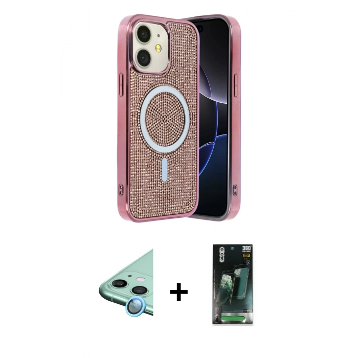 MARSİLYAN™- iPhone 11 Kılıf Eksen Çizgi - Siyah 360 Mat Full Body Arka Koruyucu + Raze Metal Kamera Lens - MI