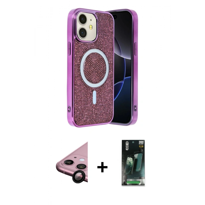 MARSİLYAN™- iPhone 11 Kılıf Eksen Çizgi - Siyah 360 Mat Full Body Arka Koruyucu + Raze Metal Kamera Lens - SH