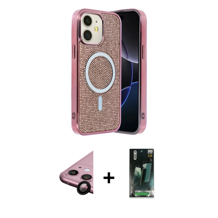 MARSİLYAN™- iPhone 11 Kılıf Eksen Çizgi - Siyah 360 Mat Full Body Arka Koruyucu + Raze Metal Kamera Lens - SH