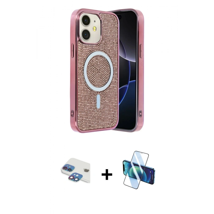 MARSİLYAN™- iPhone 11 Kılıf Eksen Çizgi - Siyah 3D Antistatik Cam Ekran Koruyucu + Pers Alüminyum Kamera Lens - GI