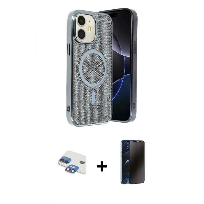 MARSİLYAN™- iPhone 11 Kılıf Eksen Çizgi - Siyah 3D Antistatik Hayalet Cam Ekran Koruyucu + Pers Alüminyum Kamera Lens - GI