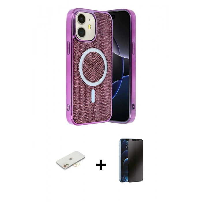 MARSİLYAN™- iPhone 11 Kılıf Eksen Çizgi - Siyah 3D Antistatik Hayalet Cam Ekran Koruyucu + Renkli Kamera Lens Koruma Cam - SI