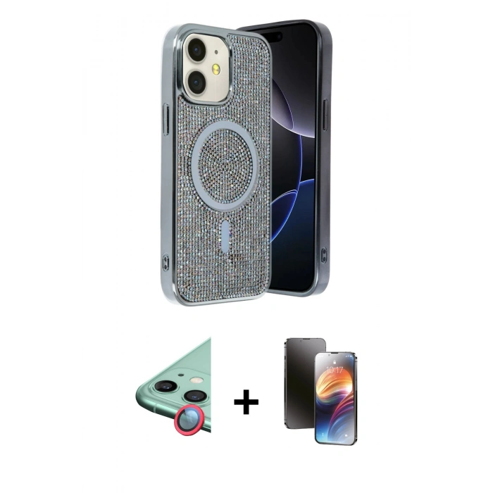 MARSİLYAN™- iPhone 11 Kılıf Eksen Çizgi - Siyah 3D Antistatik Mat Seramik Nano Ekran Koruyucu + Raze Metal Kamera Lens - KI