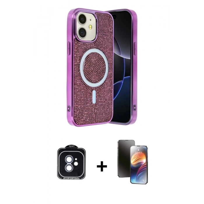 MARSİLYAN™- iPhone 11 Kılıf Eksen Çizgi - Siyah 3D Antistatik Mat Seramik Nano Ekran Koruyucu + PVD Metal Kamera Lens - MI