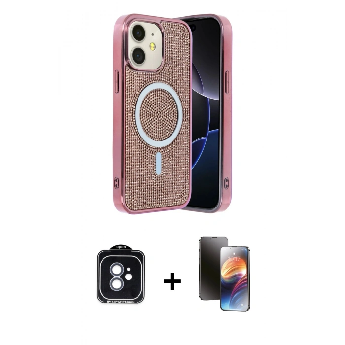 MARSİLYAN™- iPhone 11 Kılıf Eksen Çizgi - Siyah 3D Antistatik Mat Seramik Nano Ekran Koruyucu + PVD Metal Kamera Lens - MI