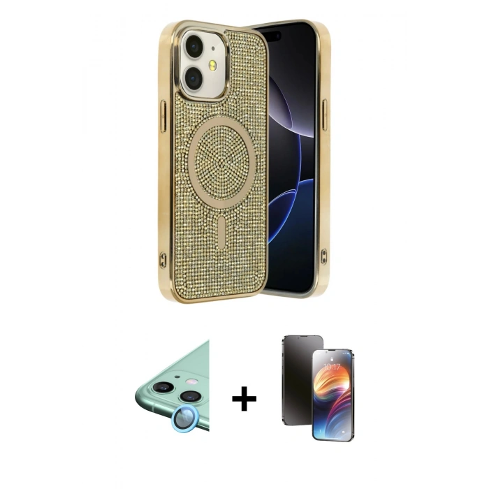MARSİLYAN™- iPhone 11 Kılıf Eksen Çizgi - Siyah 3D Antistatik Mat Seramik Nano Ekran Koruyucu + Mavi Raze Metal Kamera Lens