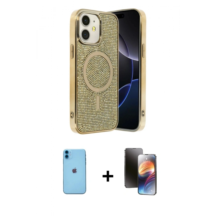 MARSİLYAN™- iPhone 11 Kılıf Eksen Çizgi - Siyah 3D Antistatik Mat Seramik Nano Ekran Koruyucu + Neon Fosforlu Kamera Lens - MI