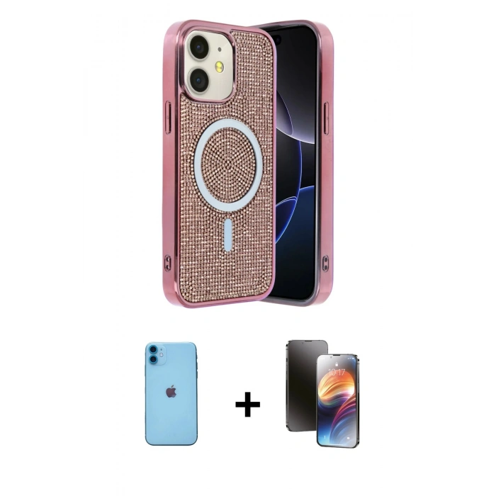 MARSİLYAN™- iPhone 11 Kılıf Eksen Çizgi - Siyah 3D Antistatik Mat Seramik Nano Ekran Koruyucu + Neon Fosforlu Kamera Lens - MI