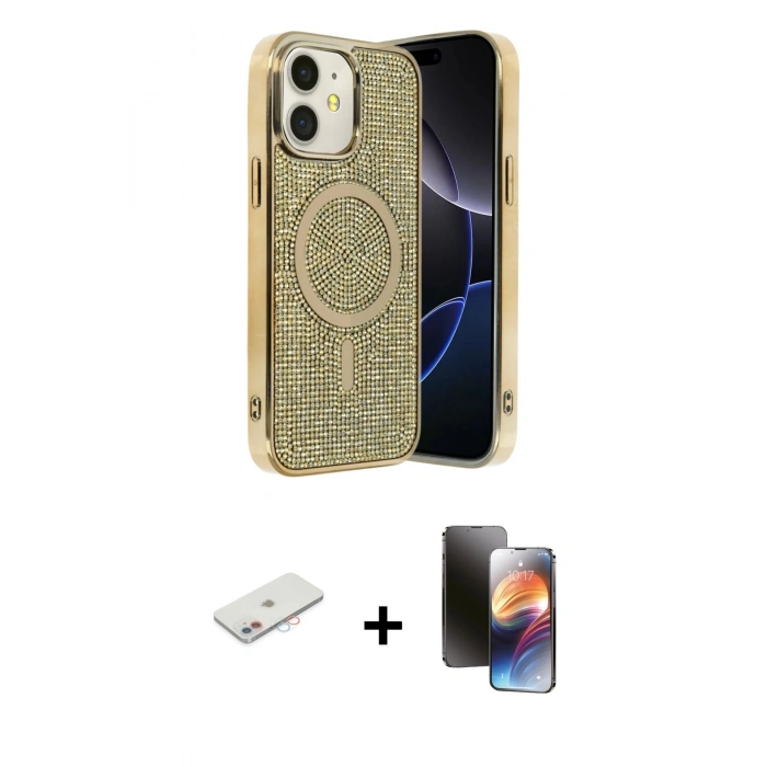 MARSİLYAN™- iPhone 11 Kılıf Eksen Çizgi - Siyah 3D Antistatik Mat Seramik Nano Ekran Koruyucu + Renkli Kamera Lens Koruma Cam - PE