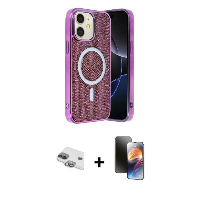 MARSİLYAN™- iPhone 11 Kılıf Eksen Çizgi - Siyah 3D Antistatik Mat Seramik Nano Ekran Koruyucu + Pers Alüminyum Kamera Lens - YL