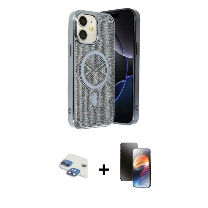 MARSİLYAN™- iPhone 11 Kılıf Eksen Çizgi - Siyah 3D Antistatik Mat Seramik Nano Ekran Koruyucu + Pers Alüminyum Kamera Lens - GI