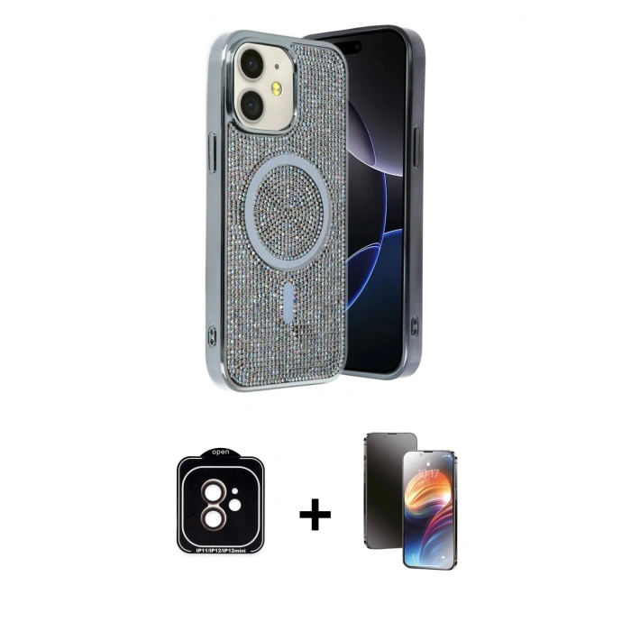 MARSİLYAN™- iPhone 11 Kılıf Eksen Çizgi - Siyah 3D Antistatik Mat Seramik Nano Ekran Koruyucu + PVD Metal Kamera Lens - TU