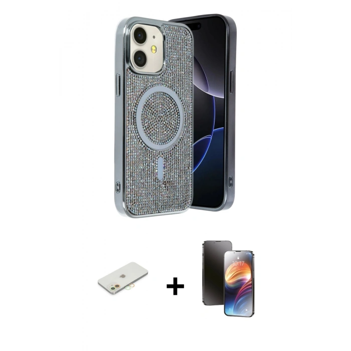MARSİLYAN™- iPhone 11 Kılıf Eksen Çizgi - Siyah 3D Antistatik Mat Seramik Nano Ekran Koruyucu + Renkli Kamera Lens Koruma Cam - TU