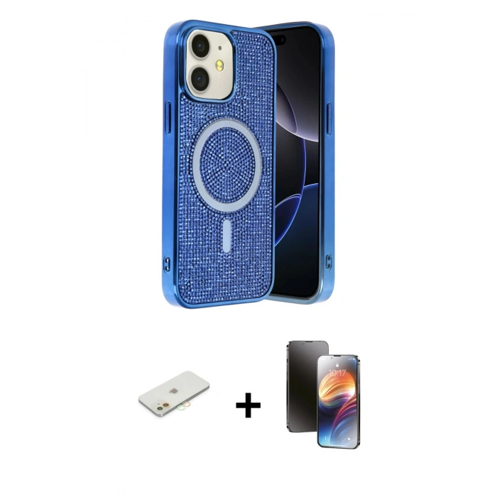 MARSİLYAN™- iPhone 11 Kılıf Eksen Çizgi - Siyah 3D Antistatik Mat Seramik Nano Ekran Koruyucu + Renkli Kamera Lens Koruma Cam - TU