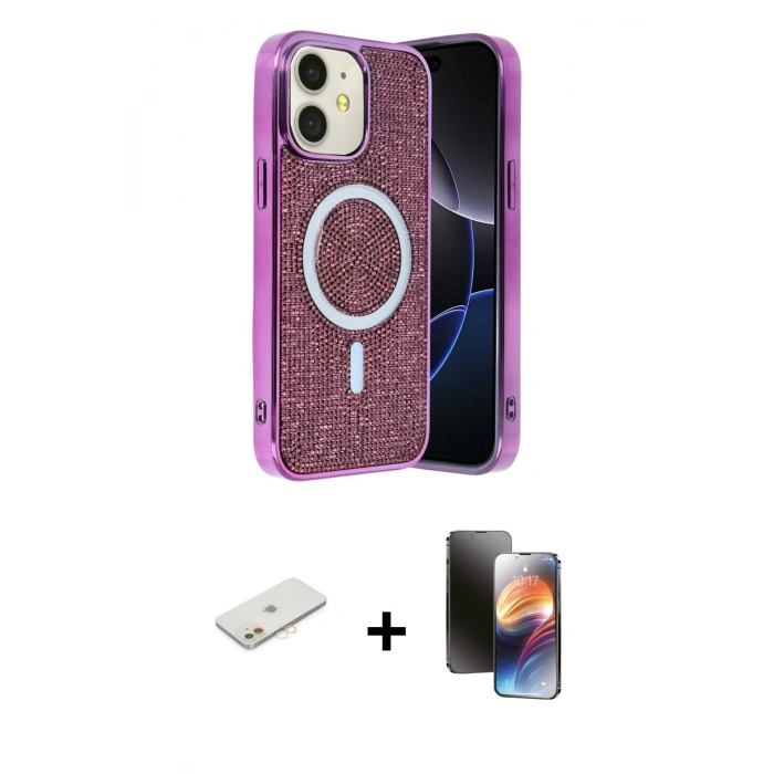 MARSİLYAN™- iPhone 11 Kılıf Eksen Çizgi - Siyah 3D Antistatik Mat Seramik Nano Ekran Koruyucu + Renkli Kamera Lens Koruma Cam - TU