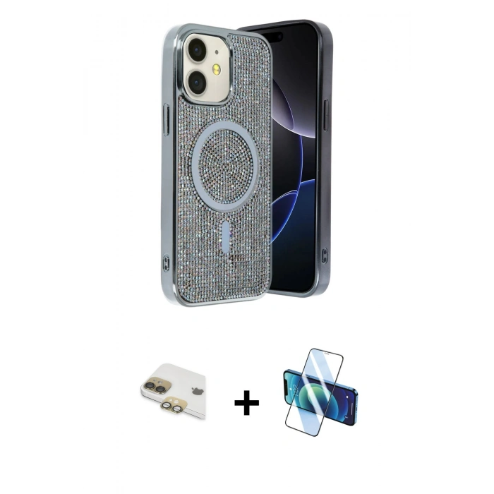 MARSİLYAN™- iPhone 11 Kılıf Eksen Çizgi - Siyah 3D Antistatik Seramik Nano Ekran Koruyucu + Pers Alüminyum Kamera Lens - GD