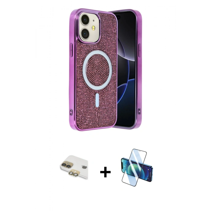 MARSİLYAN™- iPhone 11 Kılıf Eksen Çizgi - Siyah 3D Antistatik Seramik Nano Ekran Koruyucu + Pers Alüminyum Kamera Lens - GD