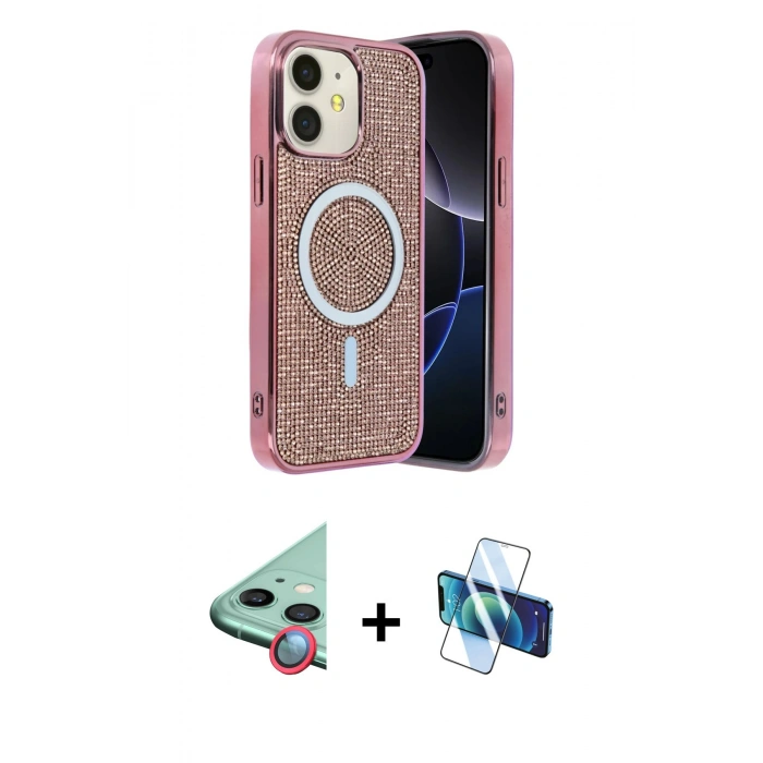 MARSİLYAN™- iPhone 11 Kılıf Eksen Çizgi - Siyah 3D Antistatik Seramik Nano Ekran Koruyucu + Raze Metal Kamera Lens - KI
