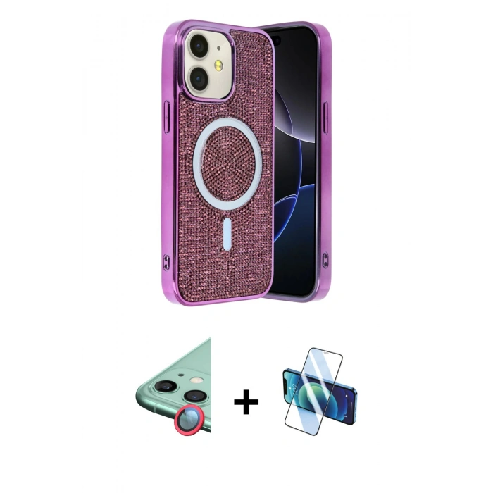 MARSİLYAN™- iPhone 11 Kılıf Eksen Çizgi - Siyah 3D Antistatik Seramik Nano Ekran Koruyucu + Raze Metal Kamera Lens - KI