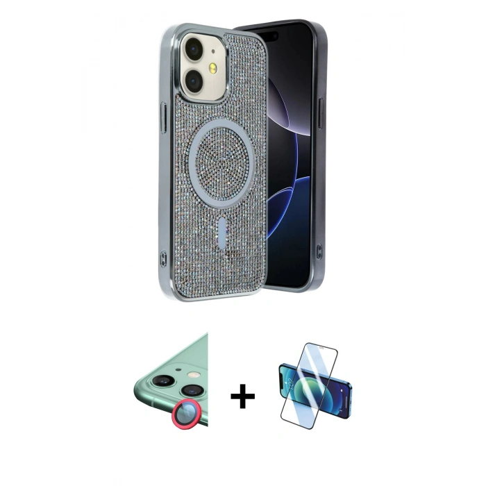 MARSİLYAN™- iPhone 11 Kılıf Eksen Çizgi - Siyah 3D Antistatik Seramik Nano Ekran Koruyucu + Raze Metal Kamera Lens - KI