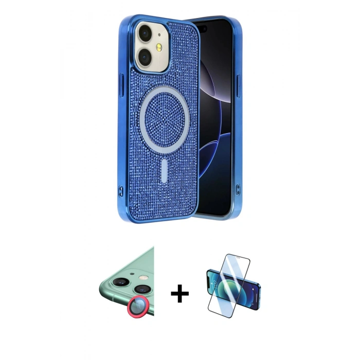 MARSİLYAN™- iPhone 11 Kılıf Eksen Çizgi - Siyah 3D Antistatik Seramik Nano Ekran Koruyucu + Raze Metal Kamera Lens - KI