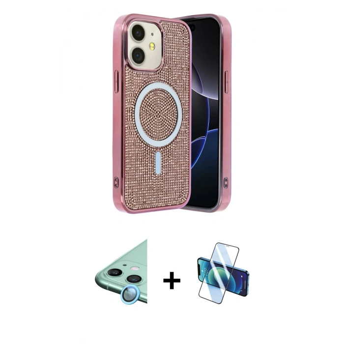 MARSİLYAN™- iPhone 11 Kılıf Eksen Çizgi - Siyah 3D Antistatik Seramik Nano Ekran Koruyucu + Raze Metal Kamera Lens - MI