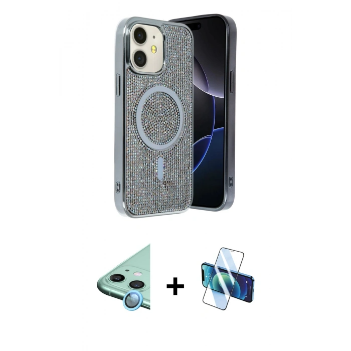 MARSİLYAN™- iPhone 11 Kılıf Eksen Çizgi - Siyah 3D Antistatik Seramik Nano Ekran Koruyucu + Raze Metal Kamera Lens - MI