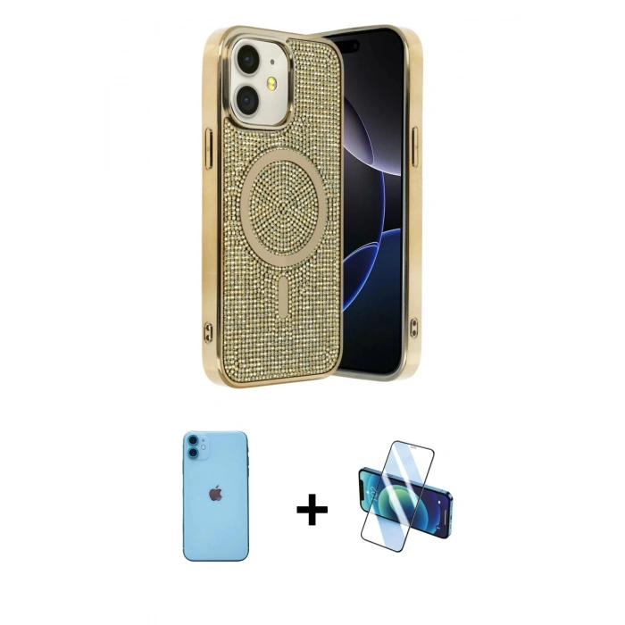 MARSİLYAN™- iPhone 11 Kılıf Eksen Çizgi - Siyah 3D Antistatik Seramik Nano Ekran Koruyucu + Neon Fosforlu Kamera Lens - MI