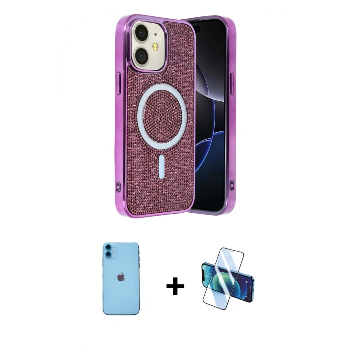 MARSİLYAN™- iPhone 11 Kılıf Eksen Çizgi - Siyah 3D Antistatik Seramik Nano Ekran Koruyucu + Neon Fosforlu Kamera Lens - MI