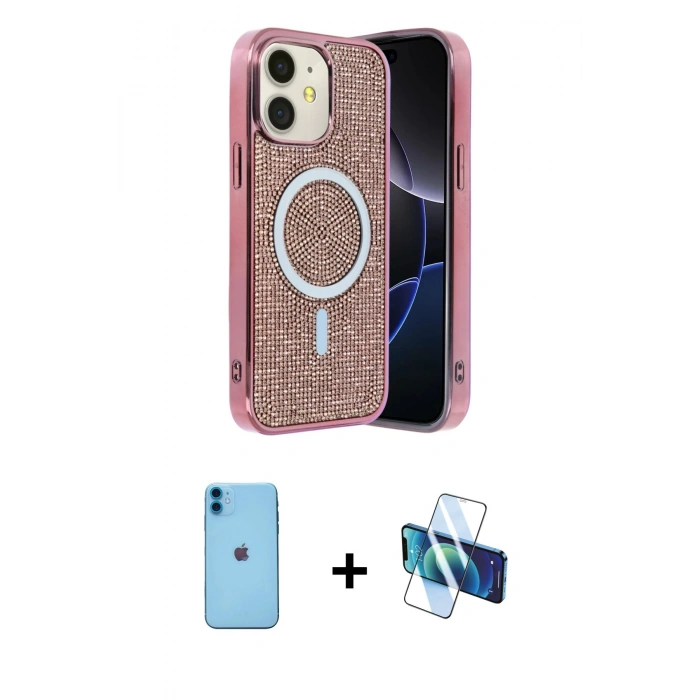 MARSİLYAN™- iPhone 11 Kılıf Eksen Çizgi - Siyah 3D Antistatik Seramik Nano Ekran Koruyucu + Neon Fosforlu Kamera Lens - MI