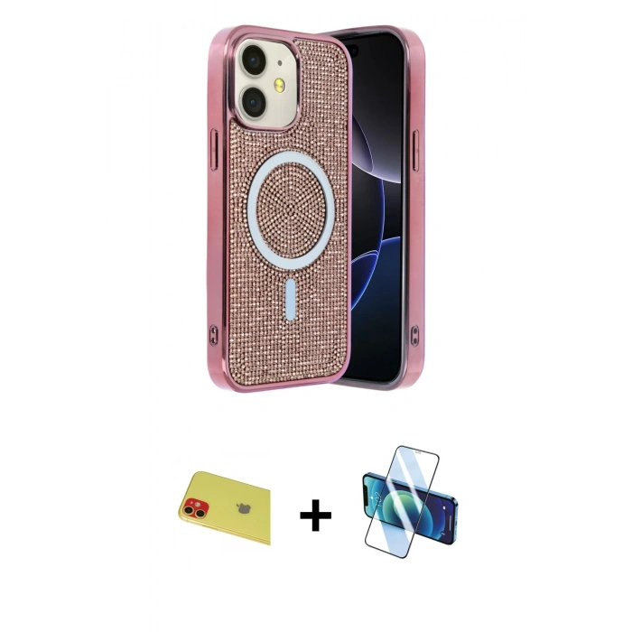 MARSİLYAN™- iPhone 11 Kılıf Eksen Çizgi - Siyah 3D Antistatik Seramik Nano Ekran Koruyucu + Rainbow Kamera Lens Koruma Cam - KI
