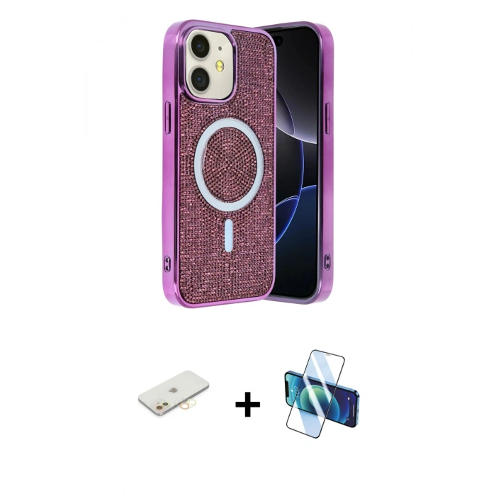 MARSİLYAN™- iPhone 11 Kılıf Eksen Çizgi - Siyah 3D Antistatik Seramik Nano Ekran Koruyucu + Renkli Kamera Lens Koruma Cam - SI